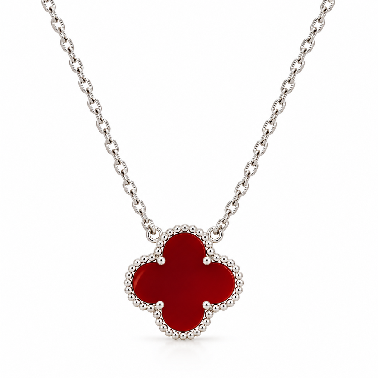Collar Van Cleef 1 Trebol Rojo Plateado