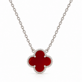 Collar Van Cleef 1 Trebol Rojo Plateado