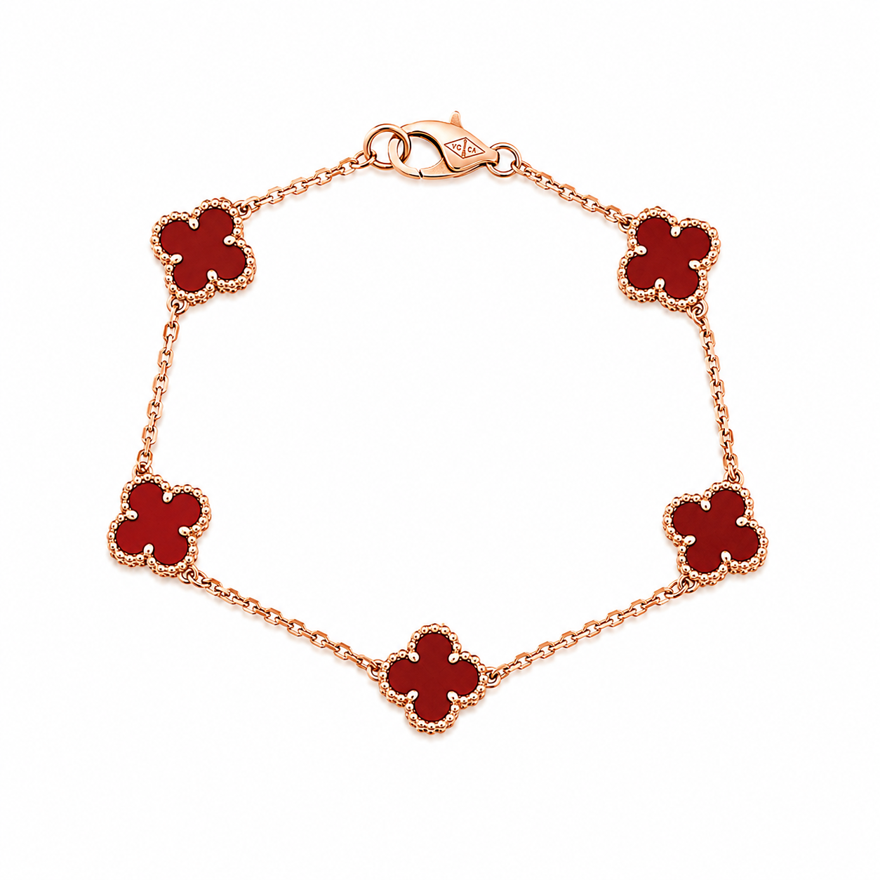 Pulsera Rose Gold Van Cleef Rojo Treboles Pequeños