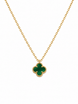 Collar Van Cleef Dorado 1 Trebol Verde Pequeño