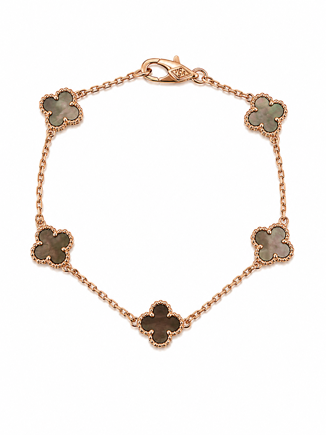 Pulsera Rose Gold Van Cleef Gris Treboles Pequeños