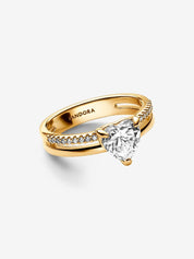 Anillo Dorado Corazón Doble Alianza