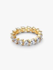 Anillo Corazones Transparentes Dorado
