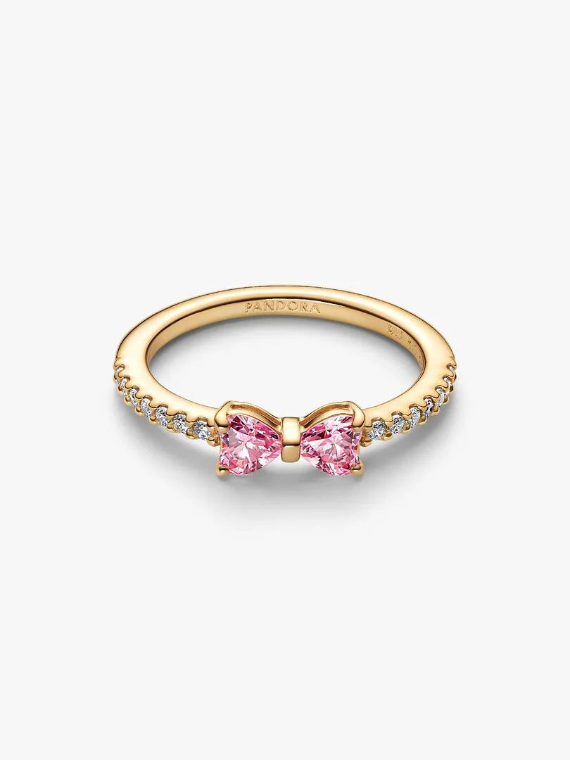 Anillo Lazo Rosa Brillante Dorado