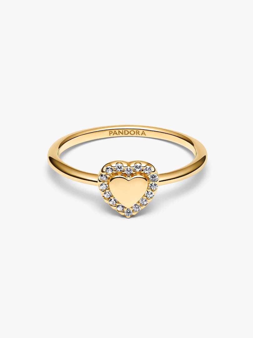 Anillo Halo y Corazón Grabable Dorado