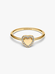 Anillo Halo y Corazón Grabable Dorado