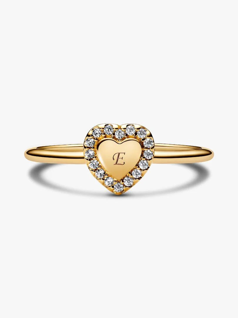 Anillo Halo y Corazón Grabable Dorado