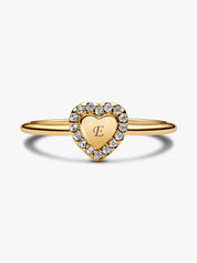 Anillo Halo y Corazón Grabable Dorado