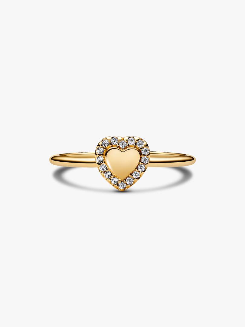 Anillo Halo y Corazón Grabable Dorado