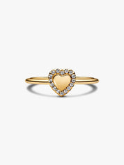 Anillo Halo y Corazón Grabable Dorado