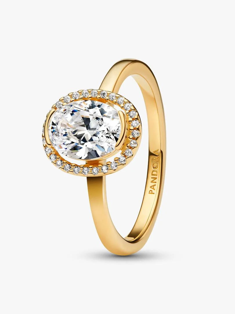 Anillo Halo Ovalado Brillante Dorado