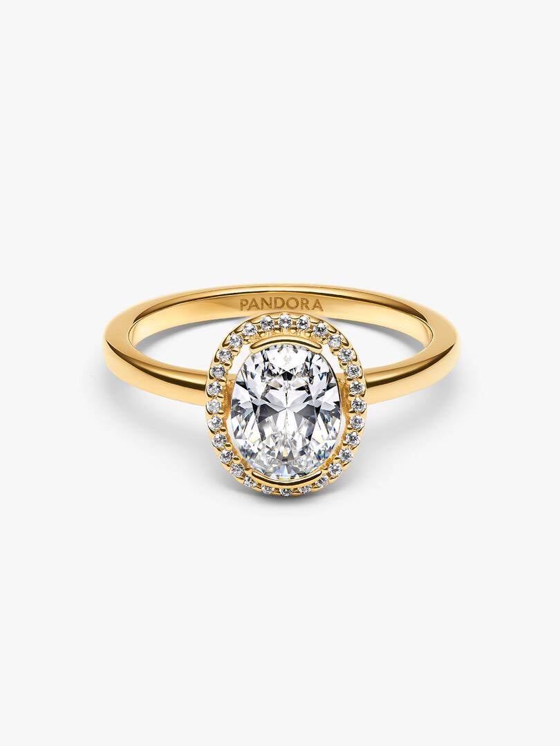 Anillo Halo Ovalado Brillante Dorado