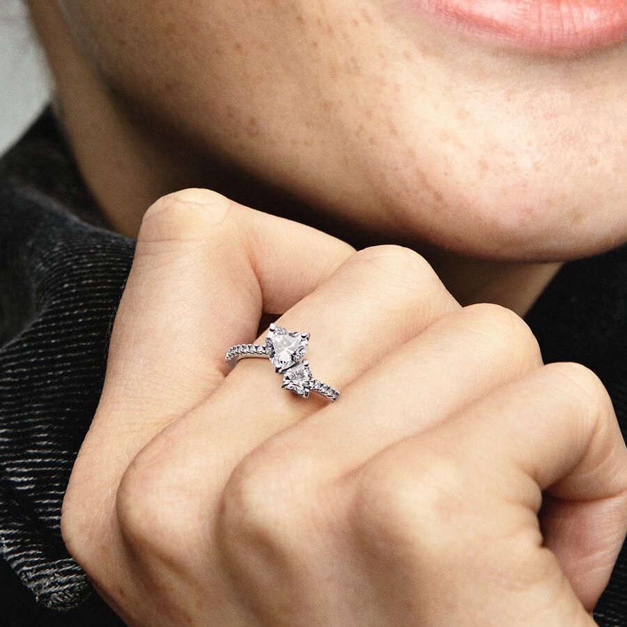 Anillo Doble Corazón Brillante