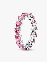 Anillo Eternity de Corazones en Plata 925 con Zirconias Rosadas