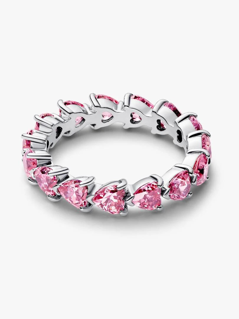 Anillo Eternity de Corazones en Plata 925 con Zirconias Rosadas