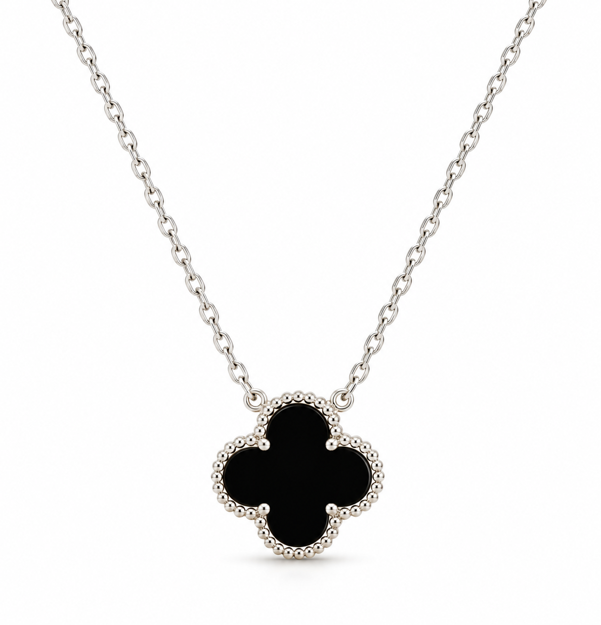 Collar Van Cleef 1 Trebol Negro Plateado