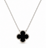 Collar Van Cleef 1 Trebol Negro Plateado