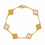 Pulsera Van Cleef Dorado y Rosado Claro Treboles Pequeños