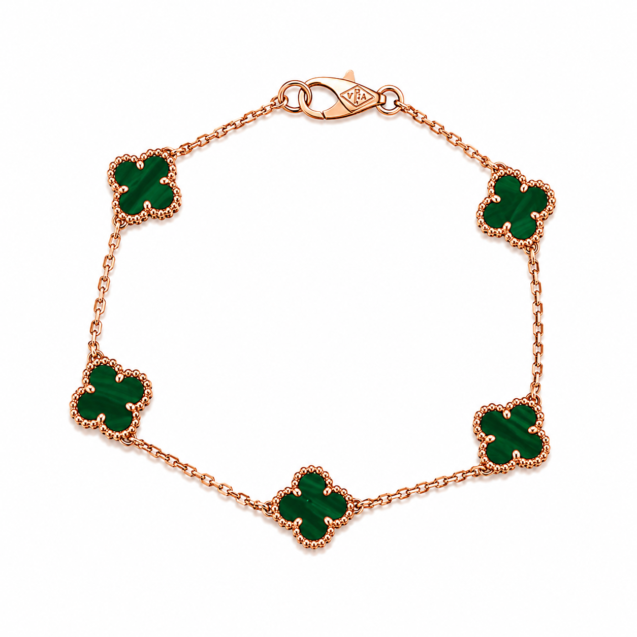 Pulsera Rose Gold Van Cleef Verde Oscuro Treboles Pequeños