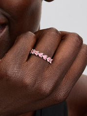 Anillo Eternity de Corazones en Plata 925 con Zirconias Rosadas