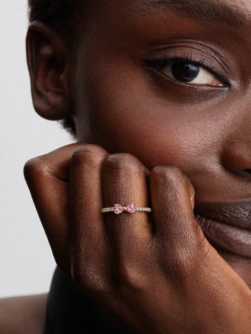Anillo Lazo Rosa Brillante Dorado