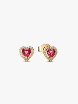 Pendientes Corazón en Dorado con Piedra Rojo y Zirconias Brillantes