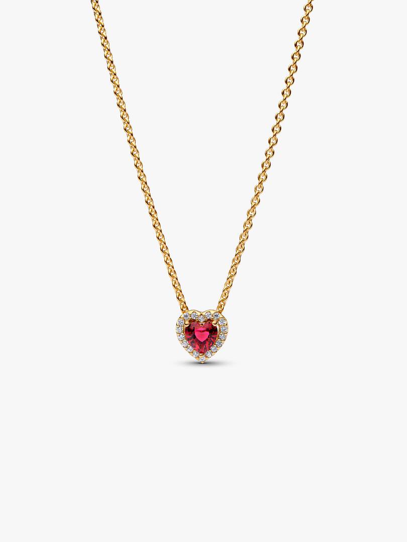 Collar Corazón en Dorado con Piedra Rojo y Zirconias Brillantes