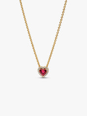 Collar Corazón en Dorado con Piedra Rojo y Zirconias Brillantes