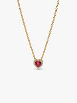 Collar Corazón en Dorado con Piedra Rojo y Zirconias Brillantes