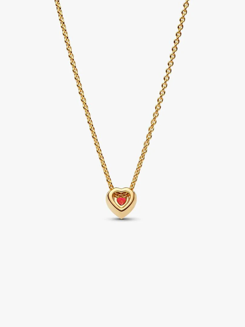 Collar Corazón en Dorado con Piedra Rojo y Zirconias Brillantes
