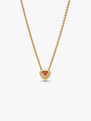 Collar Corazón en Dorado con Piedra Rojo y Zirconias Brillantes