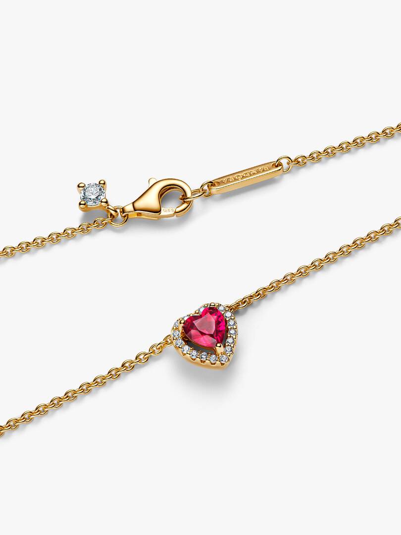 Collar Corazón en Dorado con Piedra Rojo y Zirconias Brillantes