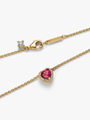 Collar Corazón en Dorado con Piedra Rojo y Zirconias Brillantes
