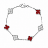 Pulsera Van Cleef Plateado y Rojo Treboles Pequeños