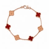 Pulsera Van Cleef Rose Gold y Rojo Treboles Pequeños