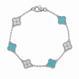 Pulsera Van Cleef Plateado y Azul Claro Treboles Pequeños