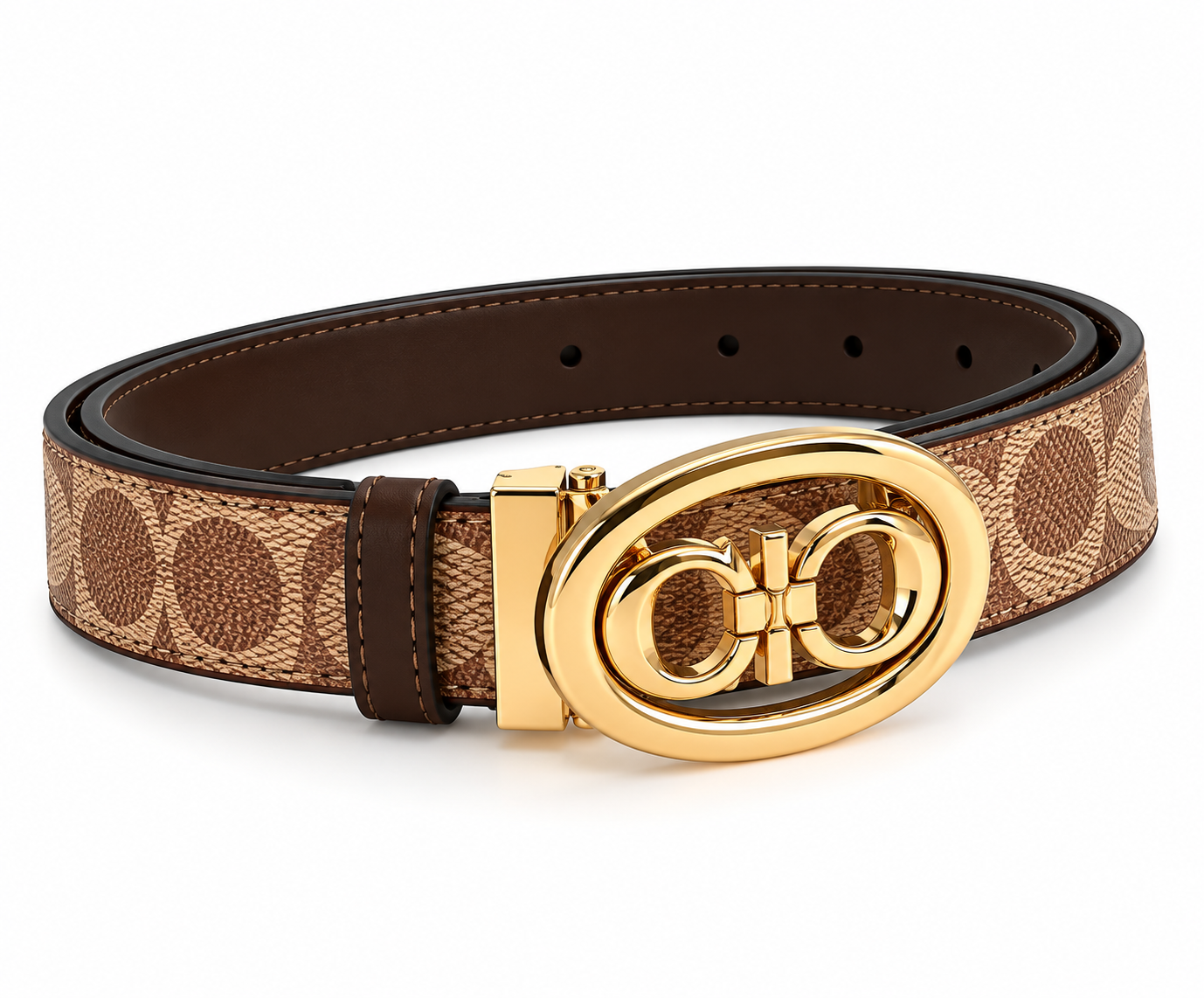 Cinturón Coach Signature Beige con Hebilla Dorada
