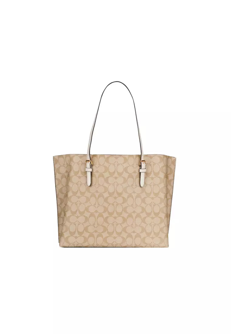 Coach Mollie Tote 30 en Lona Signature Beige con Asas Blancas OG