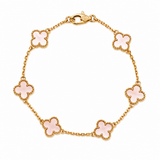 Pulsera Dorado Van Cleef Rosado Claro Treboles Pequeños