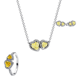 Conjunto Doble Corazon Amarillo (Anillo + Collar + Pendientes)
