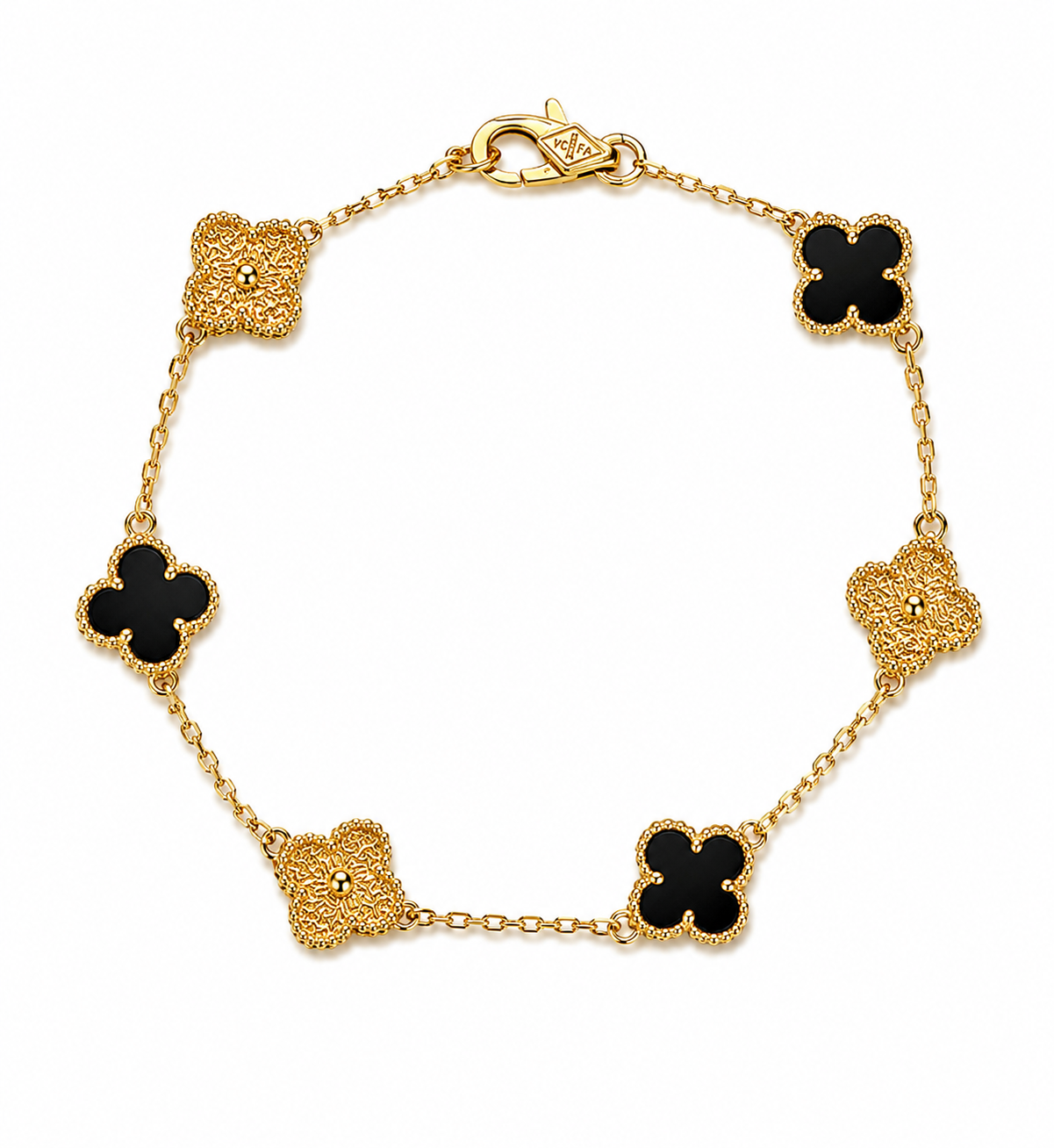 Pulsera Van Cleef Dorado y Negro Treboles Pequeños