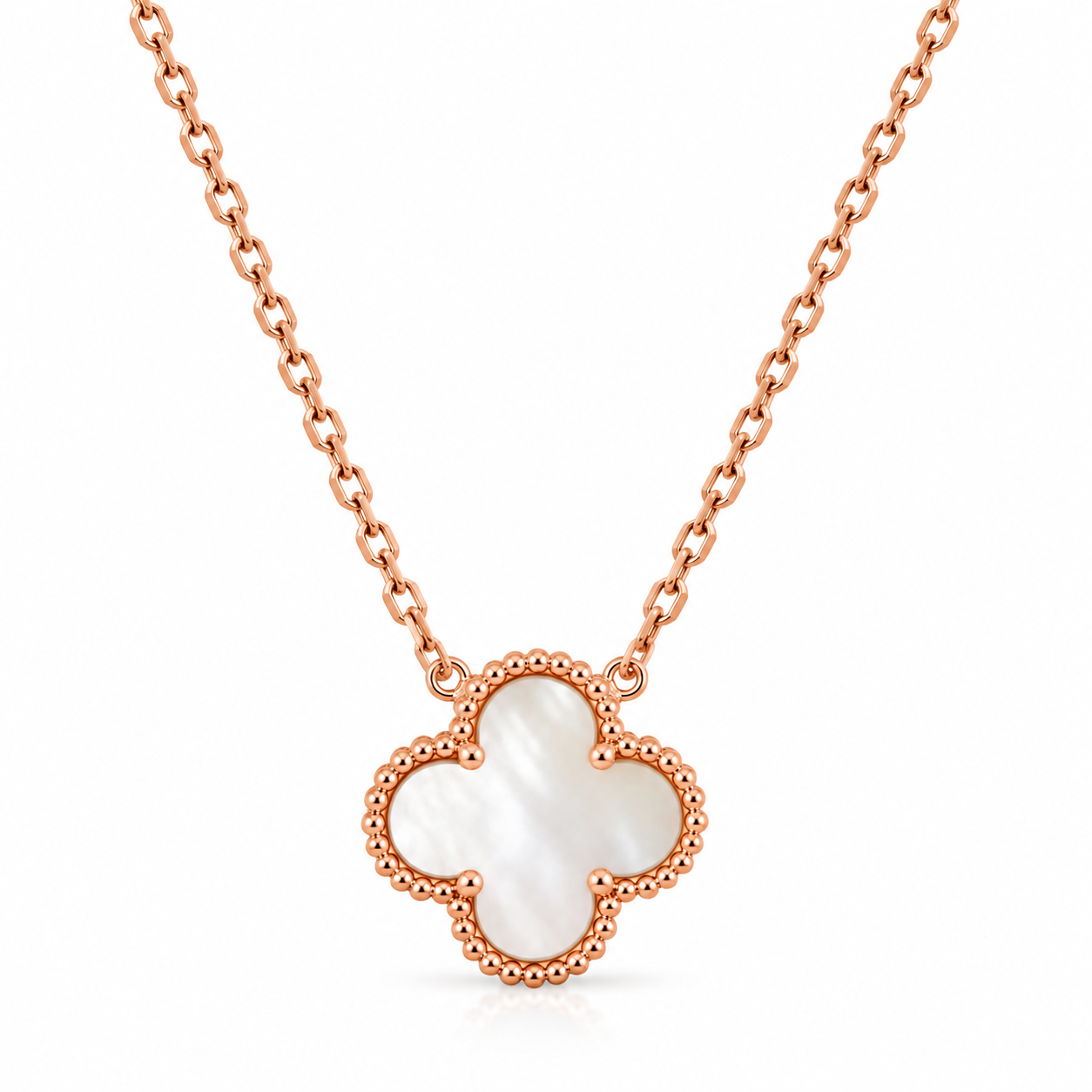 Collar Van Cleef 1 Trebol Blanco Rose Gold