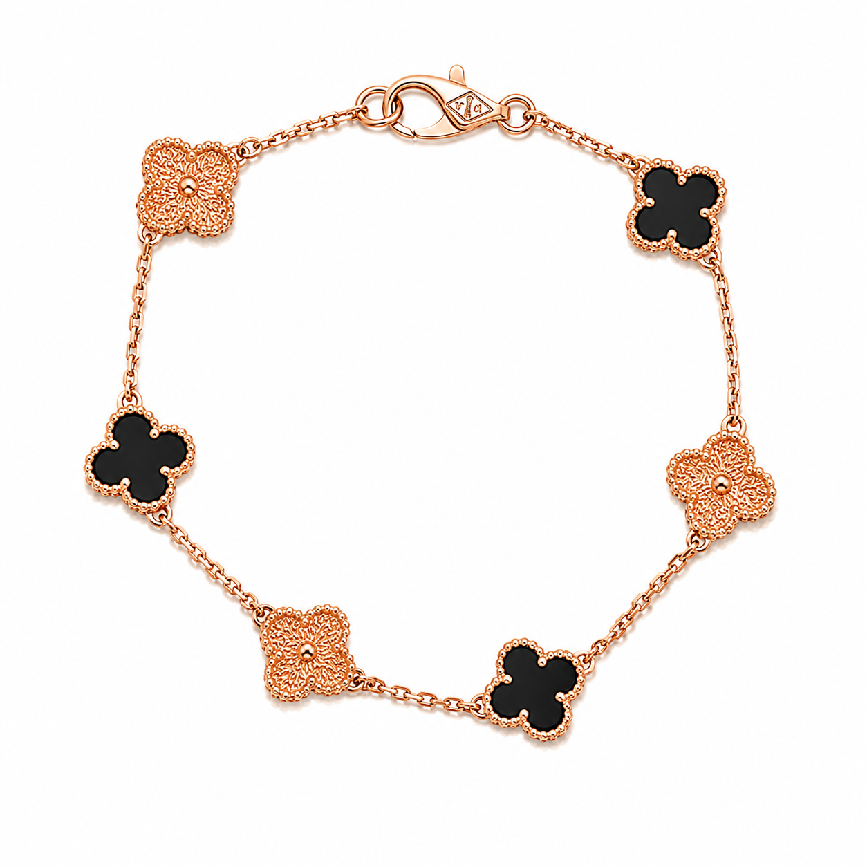 Pulsera Van Cleef Rose Gold y Negro Treboles Pequeños