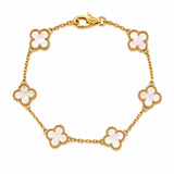 Pulsera Dorado Van Cleef Blanco Treboles Pequeños