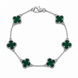 Pulsera Plateada Van Cleef Verde Treboles Pequeños