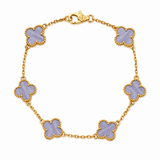 Pulsera Dorado Van Cleef Morado Claro Treboles Pequeños
