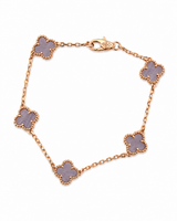 Pulsera Rose Gold Van Cleef Morado Claro Treboles Pequeños