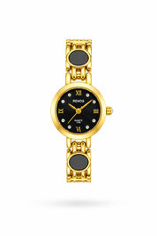 Reloj RENOS Redondo Con Gemas Negra