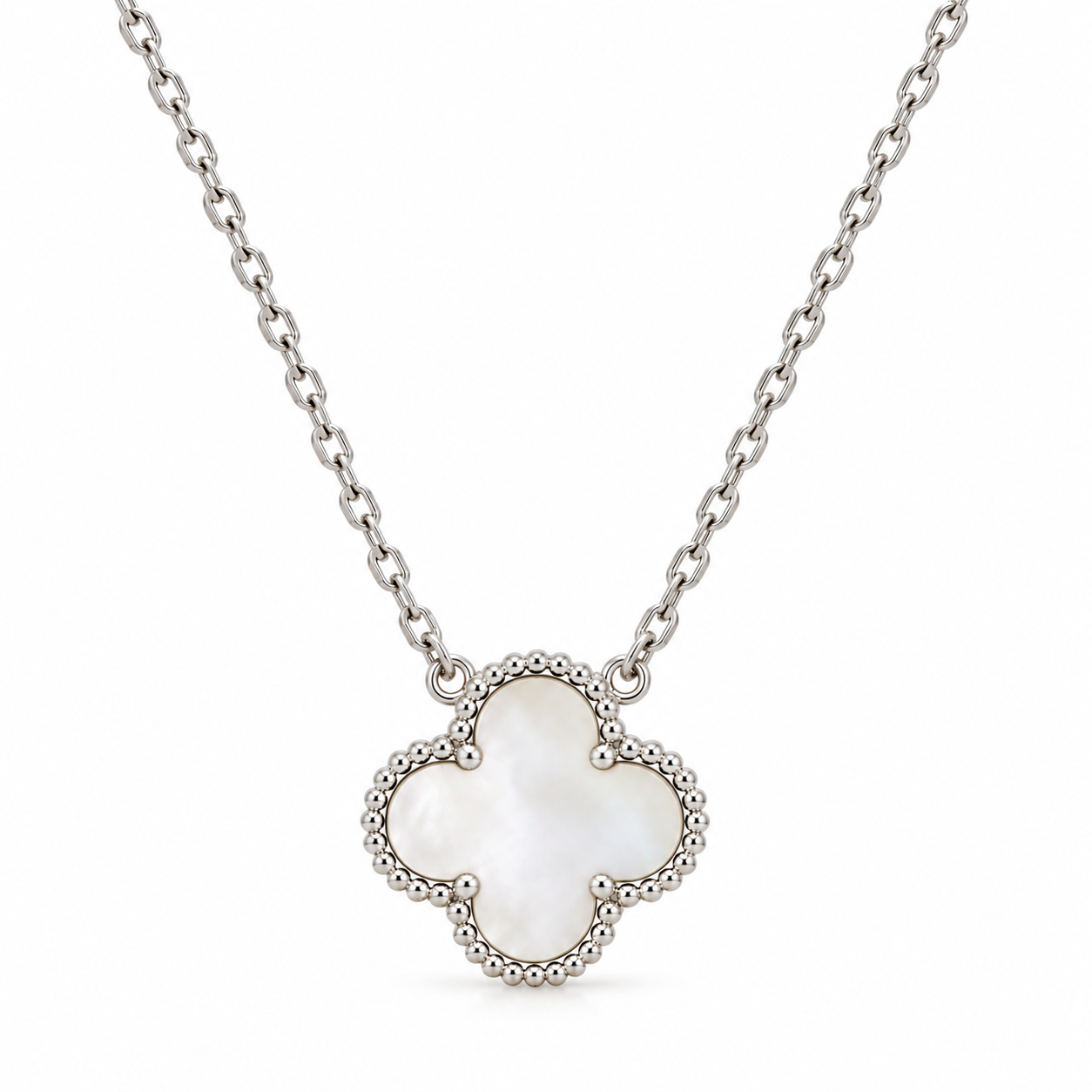 Collar Van Cleef 1 Trebol Blanco Plateado