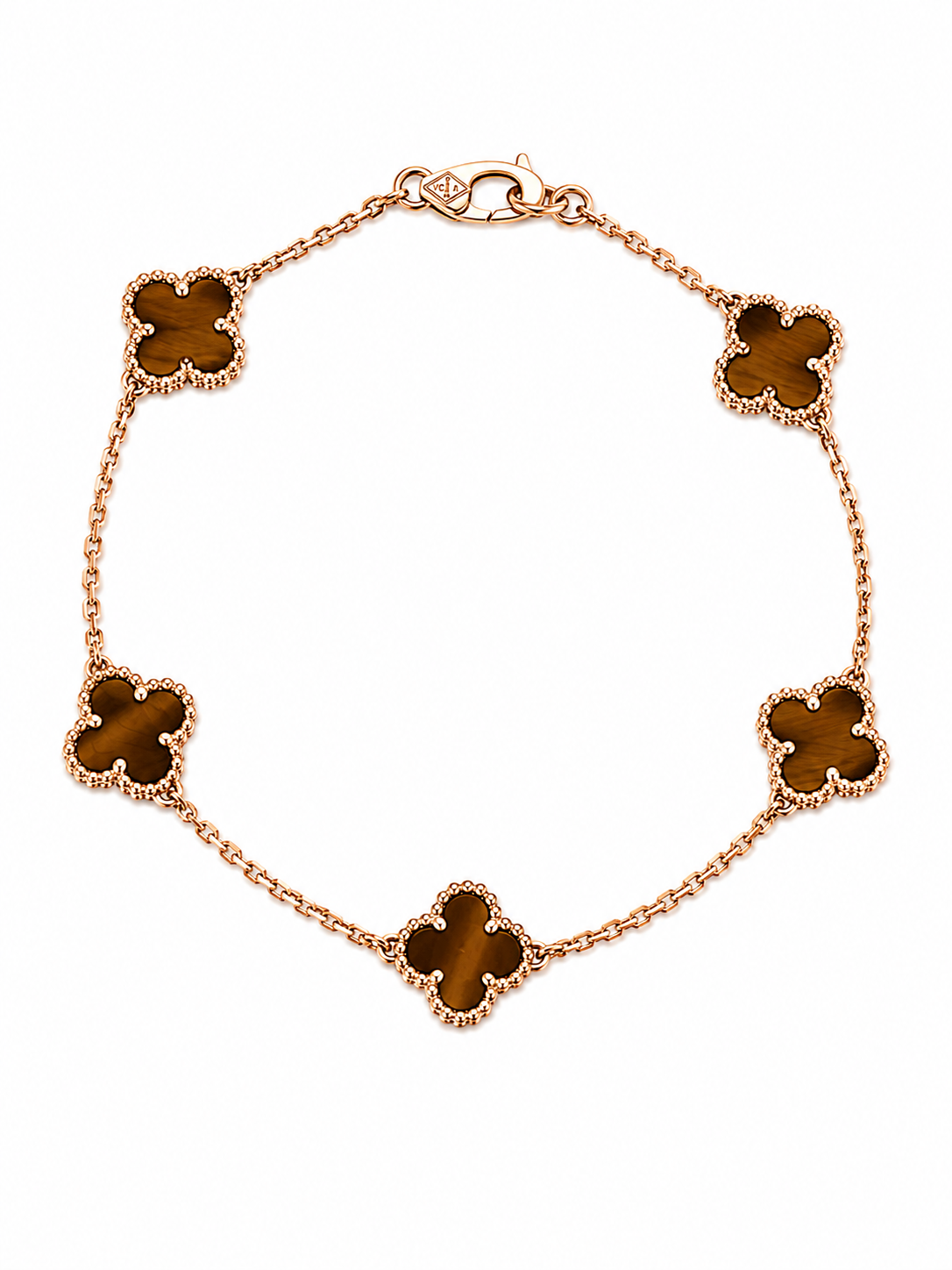 Pulsera Rose Gold Van Cleef Marron Treboles Pequeños